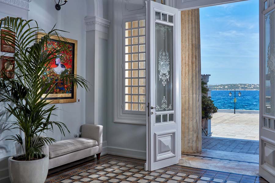 Main entrance of Poseidonion Grand Royal suite in Spetses